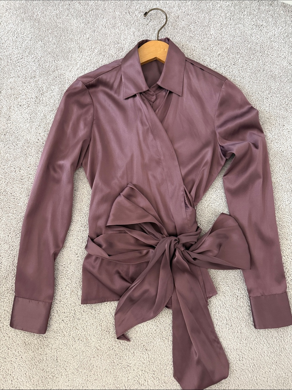 Ann Taylor Silk Wrap Blouse Mauve Purple with Tie Waist Women’s 2